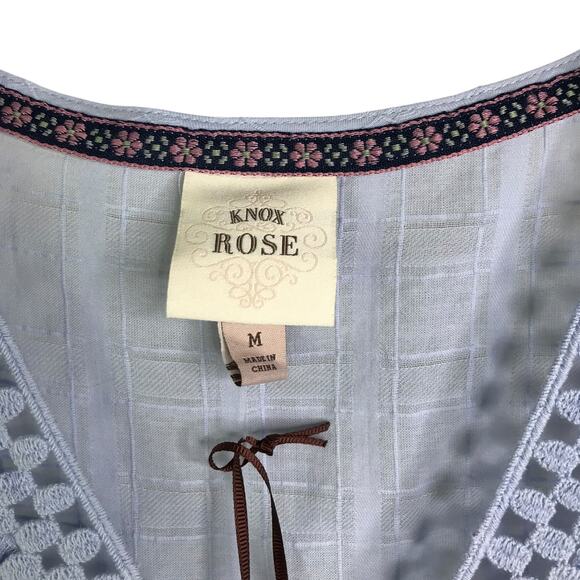Knox Rose Dress Womens Size Medium Blue Eyelet Peasant V-Neck Short Sleeve NWT - Picture 6 of 10